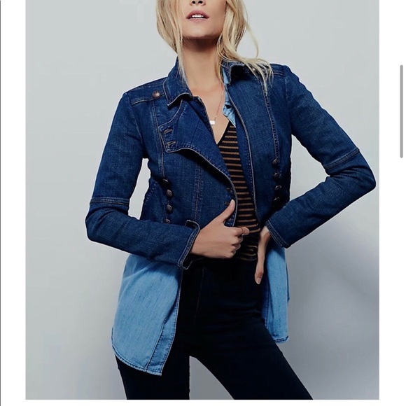 FREE PEOPLE Denim Military Band Jacket - Picture 3 of 8